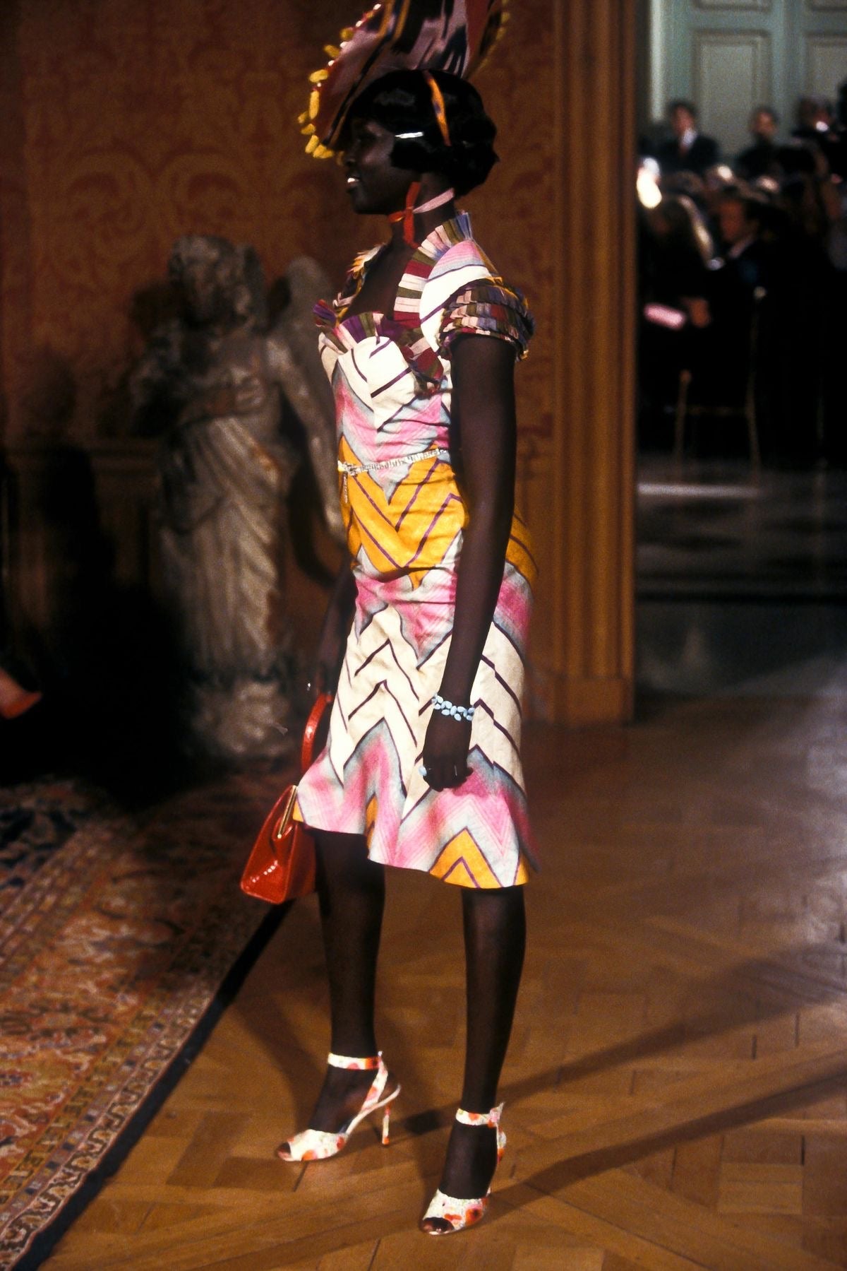 John Galliano Spring 1998 Wine Red Sweetheart Midi Dress