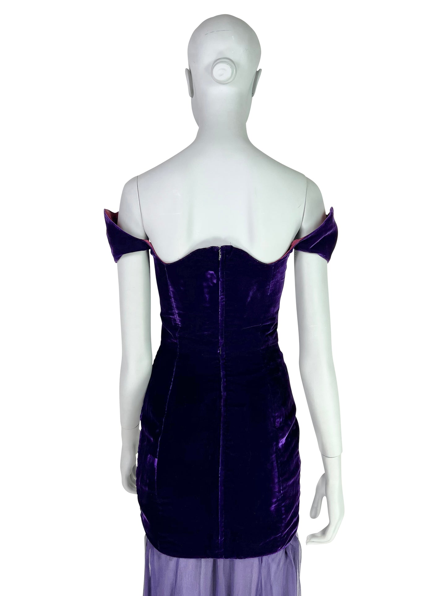 Thierry Mugler Circa 1980 Ultra-Rare Demi-Couture Velvet & Chiffon Purple Gown