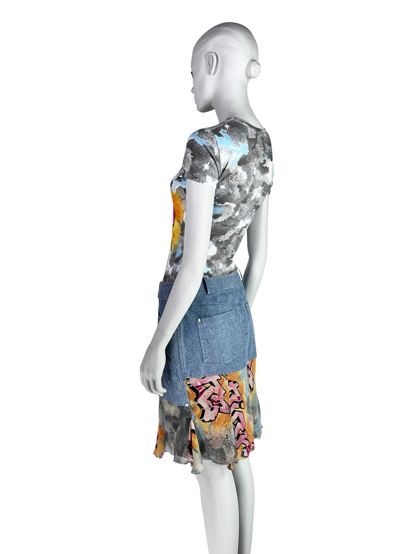 Dior by John Galliano Spring 2004 “Dior Kaos” Printed T-Shirt and Skirt Ensemble
