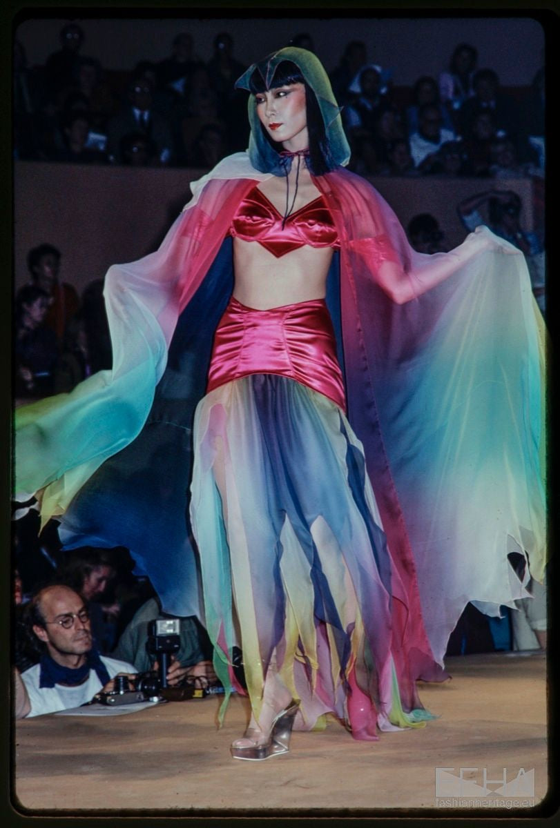 Thierry Mugler Circa 1980 Ultra-Rare Demi-Couture Velvet & Chiffon Purple Gown