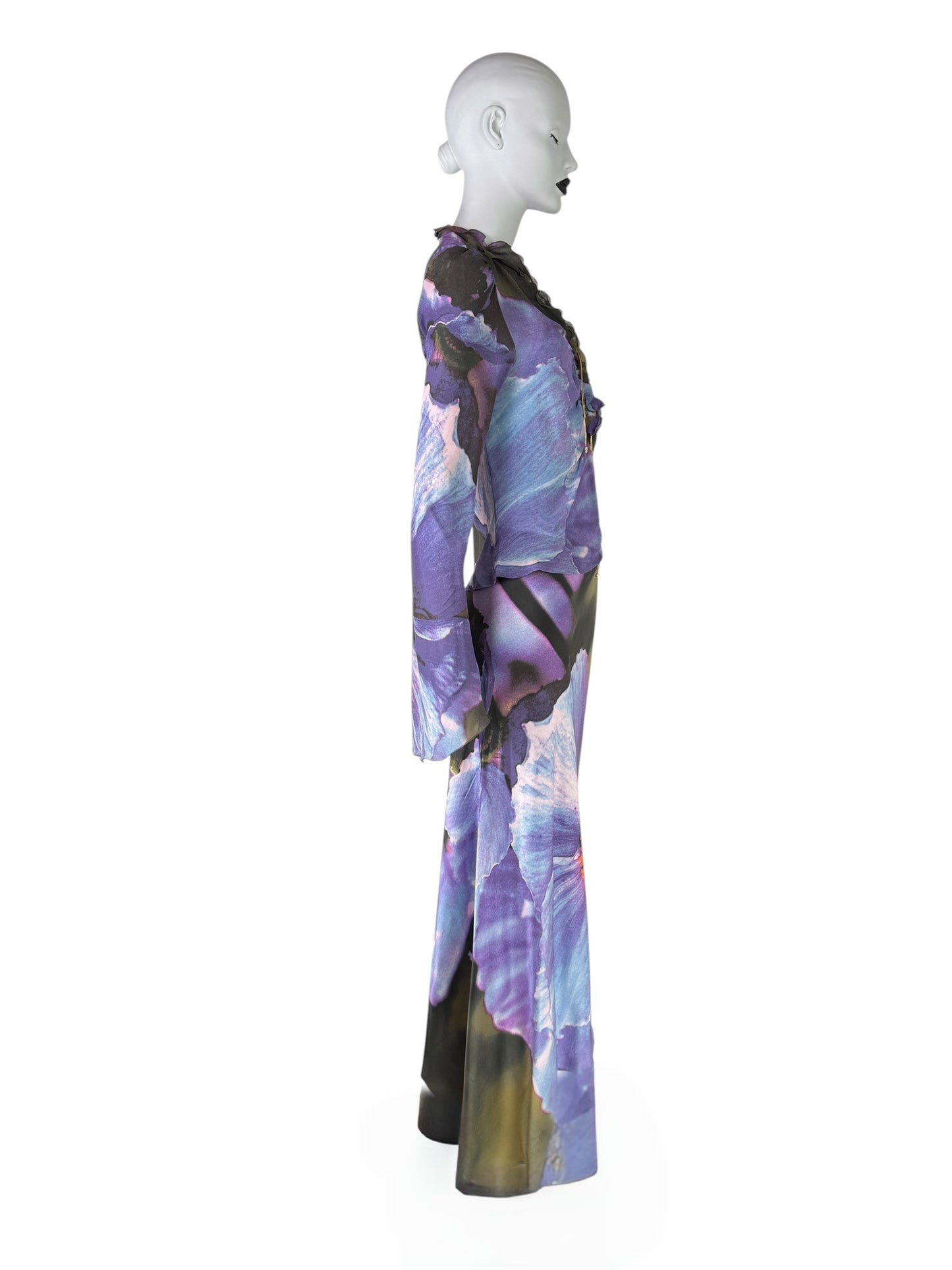 Roberto Cavalli Fall 1999 Iris Print Silk Ensemble