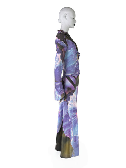 Roberto Cavalli Fall 1999 Iris Print Silk Ensemble