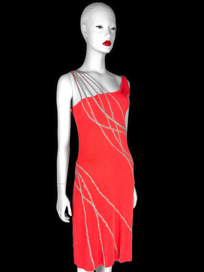Gianni Versace Spring 1998 Red-Orange Knit Mini Dress with Mohair Detailing