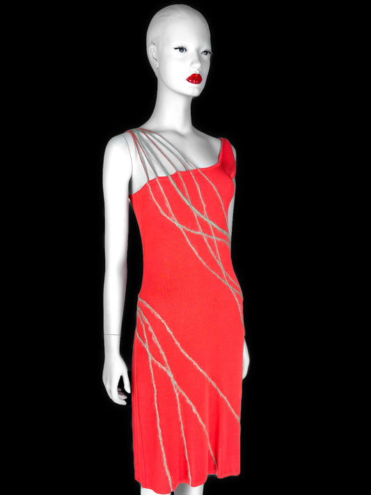 Gianni Versace Spring 1998 Red-Orange Knit Mini Dress with Mohair Detailing