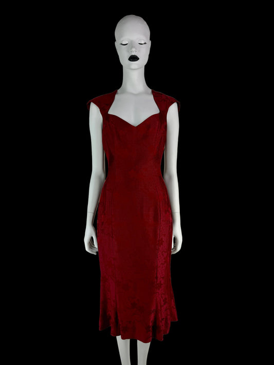 John Galliano Spring 1998 Wine Red Sweetheart Midi Dress