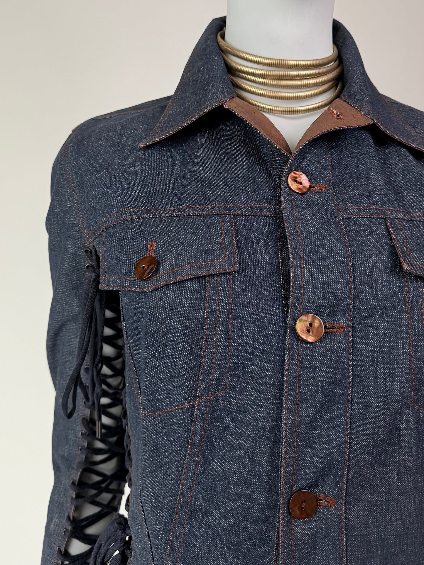 Jean Paul Gaultier Spring 2004 Runway Lace-Up Denim Jacket / Micro Dress