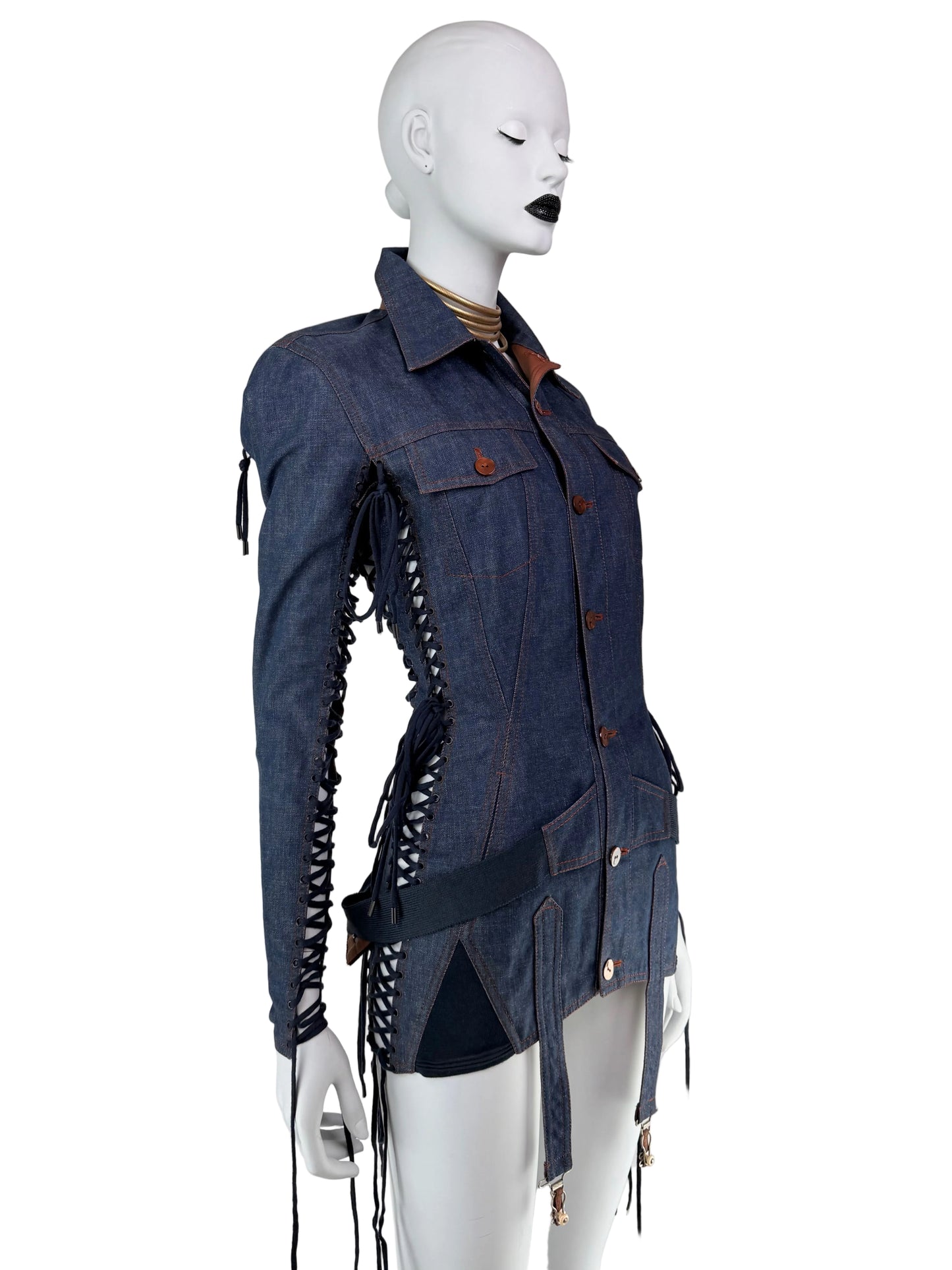 Jean Paul Gaultier Spring 2004 Runway Lace-Up Denim Jacket / Micro Dress