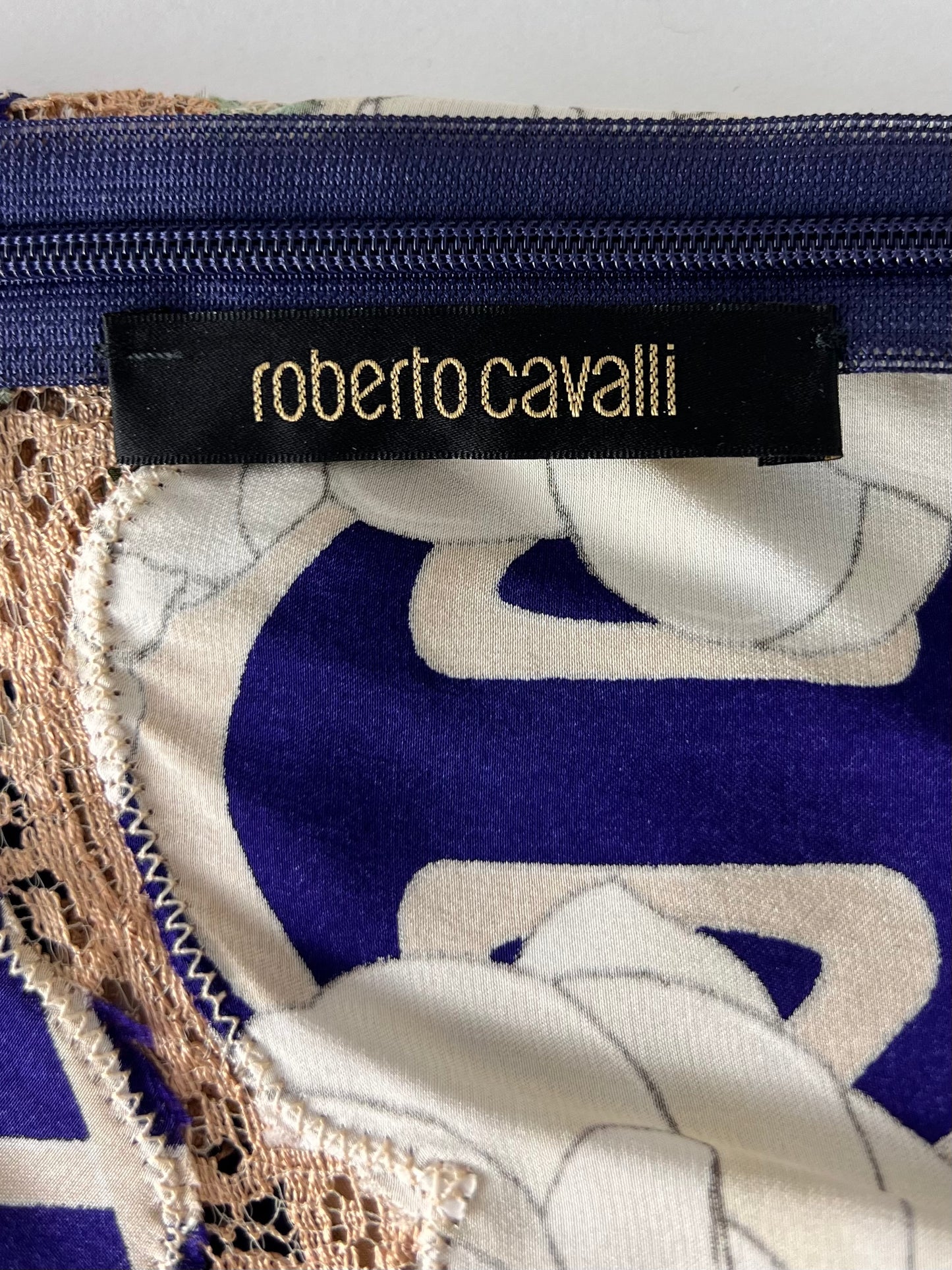 Roberto Cavalli Fall 2006 Blue Beige Silk Slip Dress