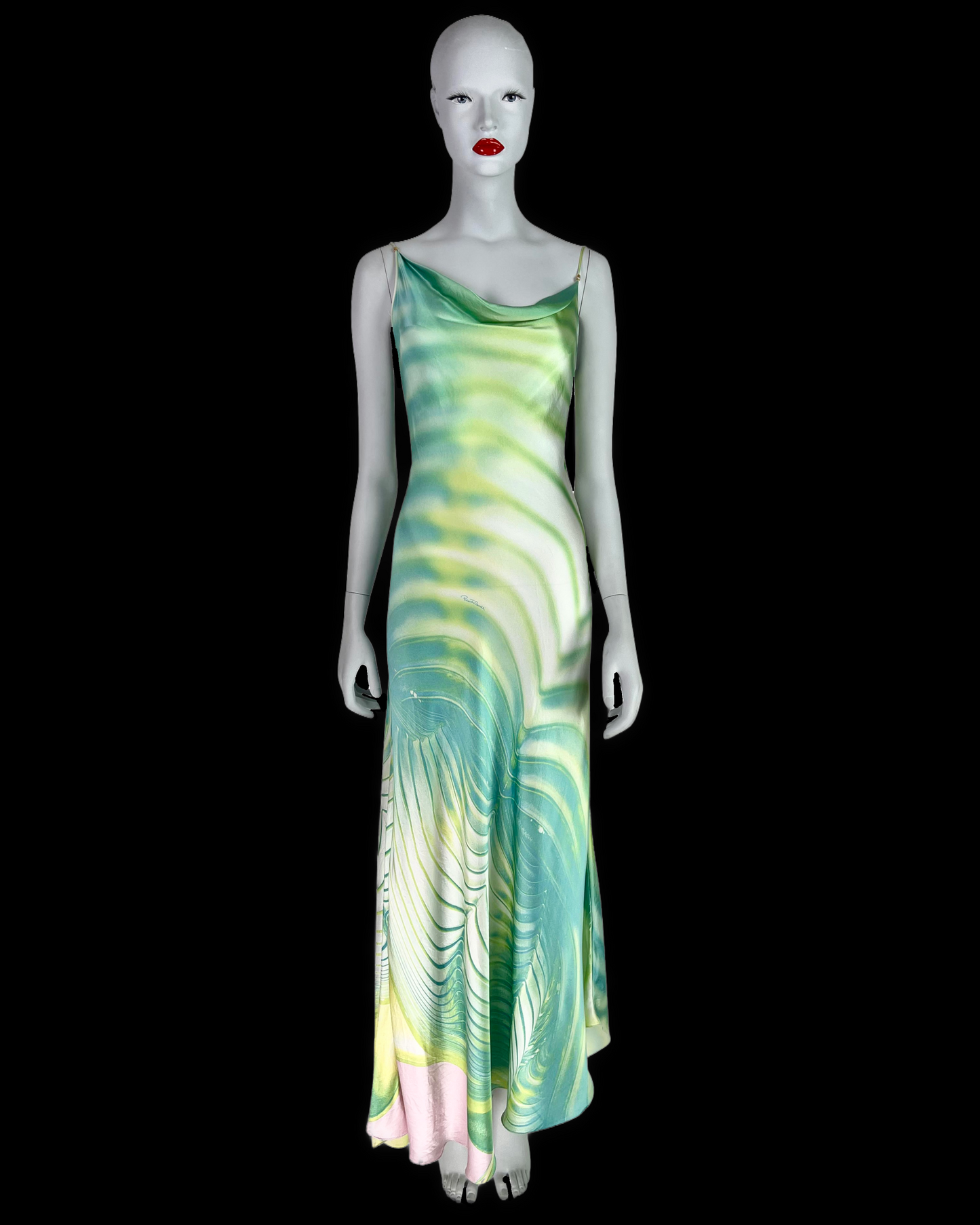 Roberto Cavalli Spring 2001 Pool Print Silk Bias-Cut Maxi Dress