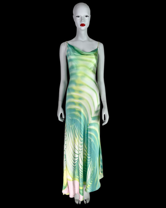 Roberto Cavalli Spring 2001 Pool Print Silk Bias-Cut Maxi Dress