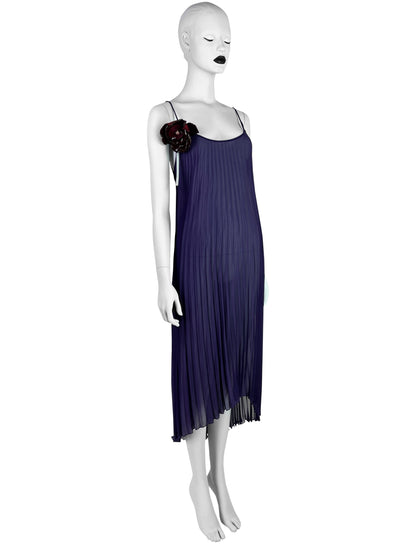 Dolce & Gabbana Fall 2000 Purple Pleated Silk Dress with Leather Flower & Matching Stola
