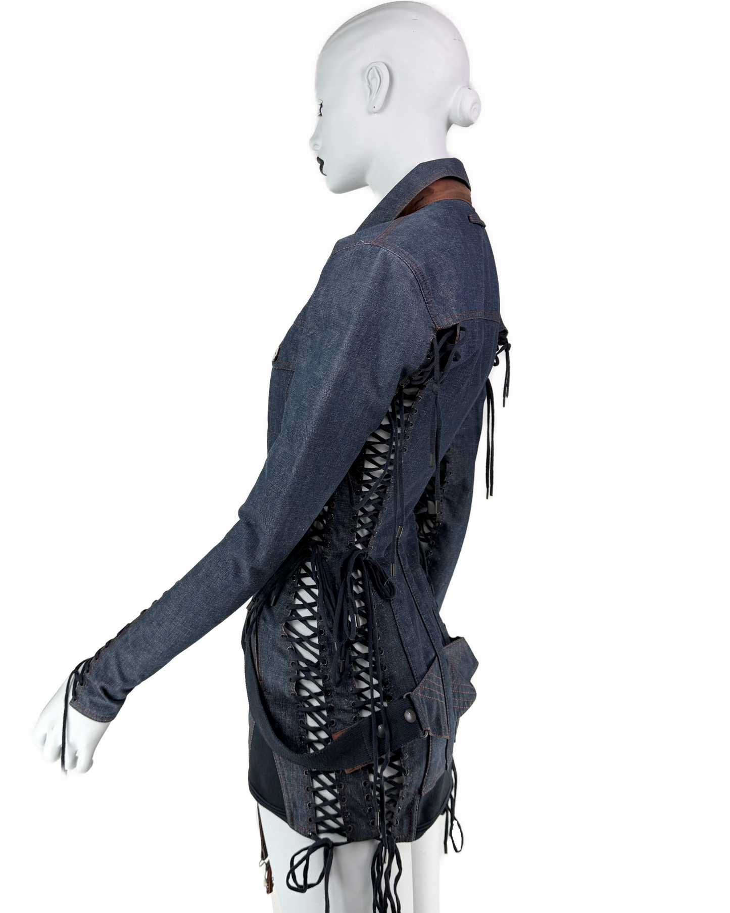 Jean Paul Gaultier Spring 2004 Runway Lace-Up Denim Jacket / Micro Dress