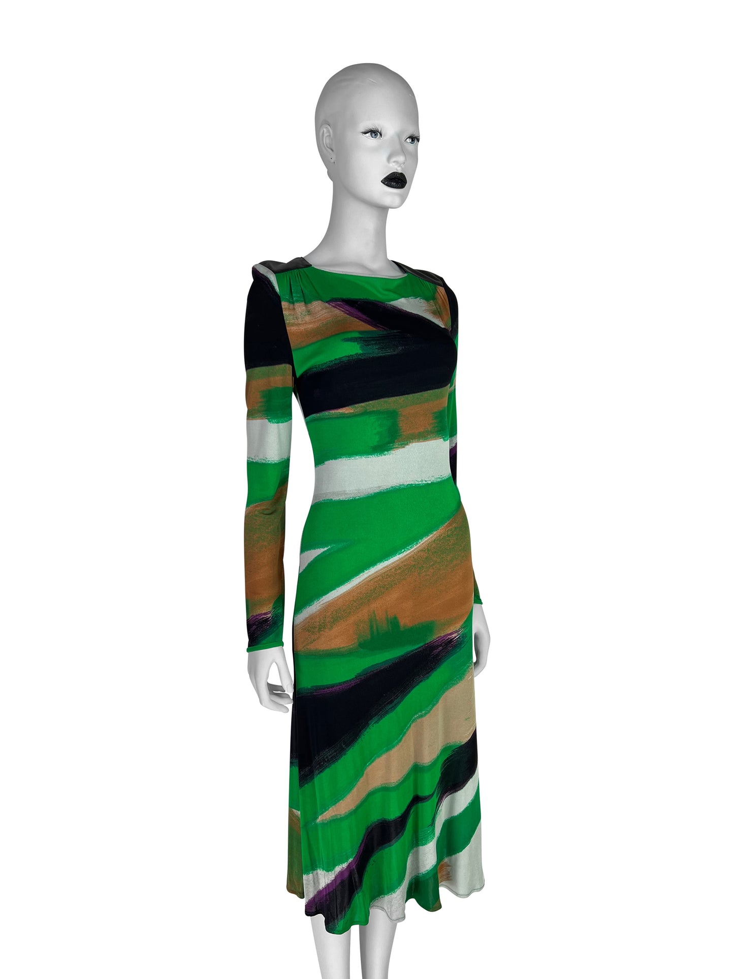 Versace Fall 2001 Jersey Brush Stroke Printed Dress