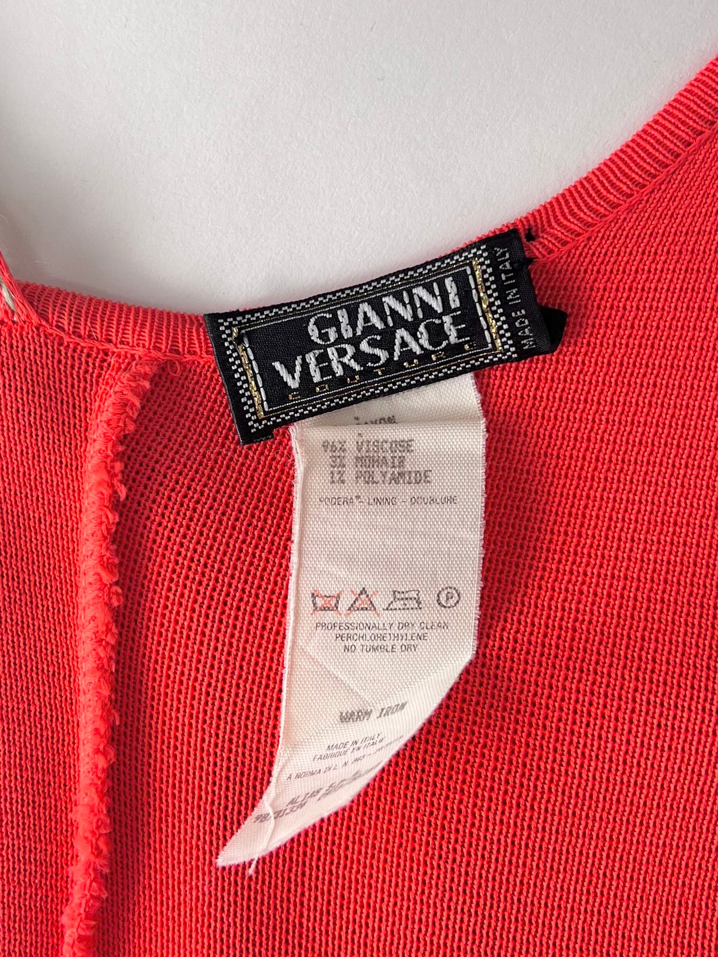 Gianni Versace Spring 1998 Red-Orange Knit Mini Dress with Mohair Detailing