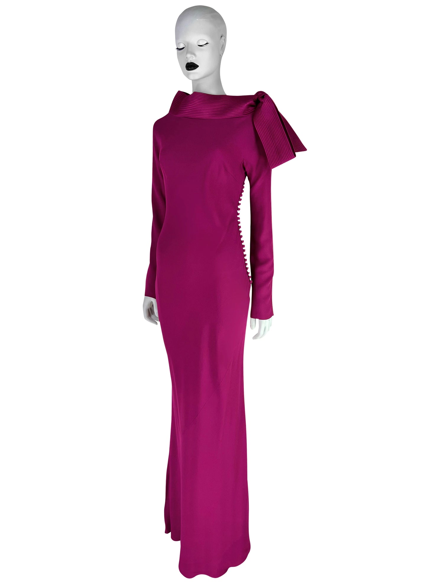 Dior by John Galliano Fall 1999 Bias-Cut Crepe Fuchsia Dress with a Bow Collar