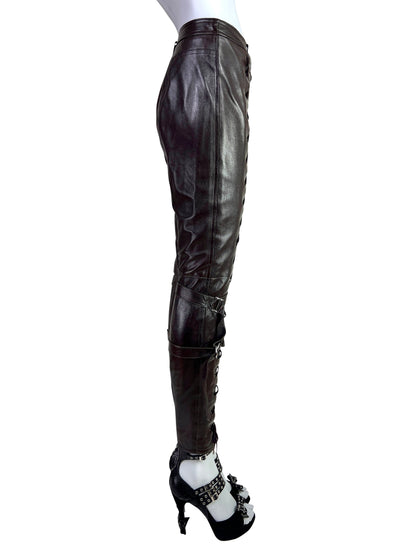 Dior Fall 2003 Leather Lace-Up Pants in Dark Chocolate