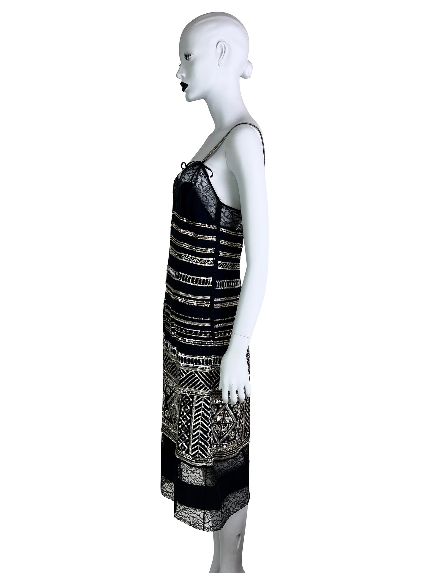 Dior by John Galliano Spring 2006 Embellished and Beaded Silk Cami Dress with Lace trim