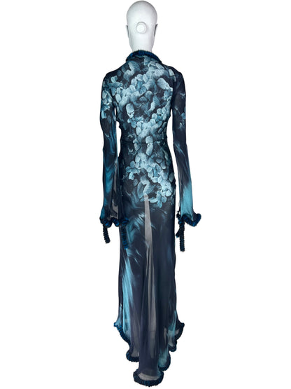 Roberto Cavalli Fall 2000 Sheer Silk Coat with Fox Fur Trim