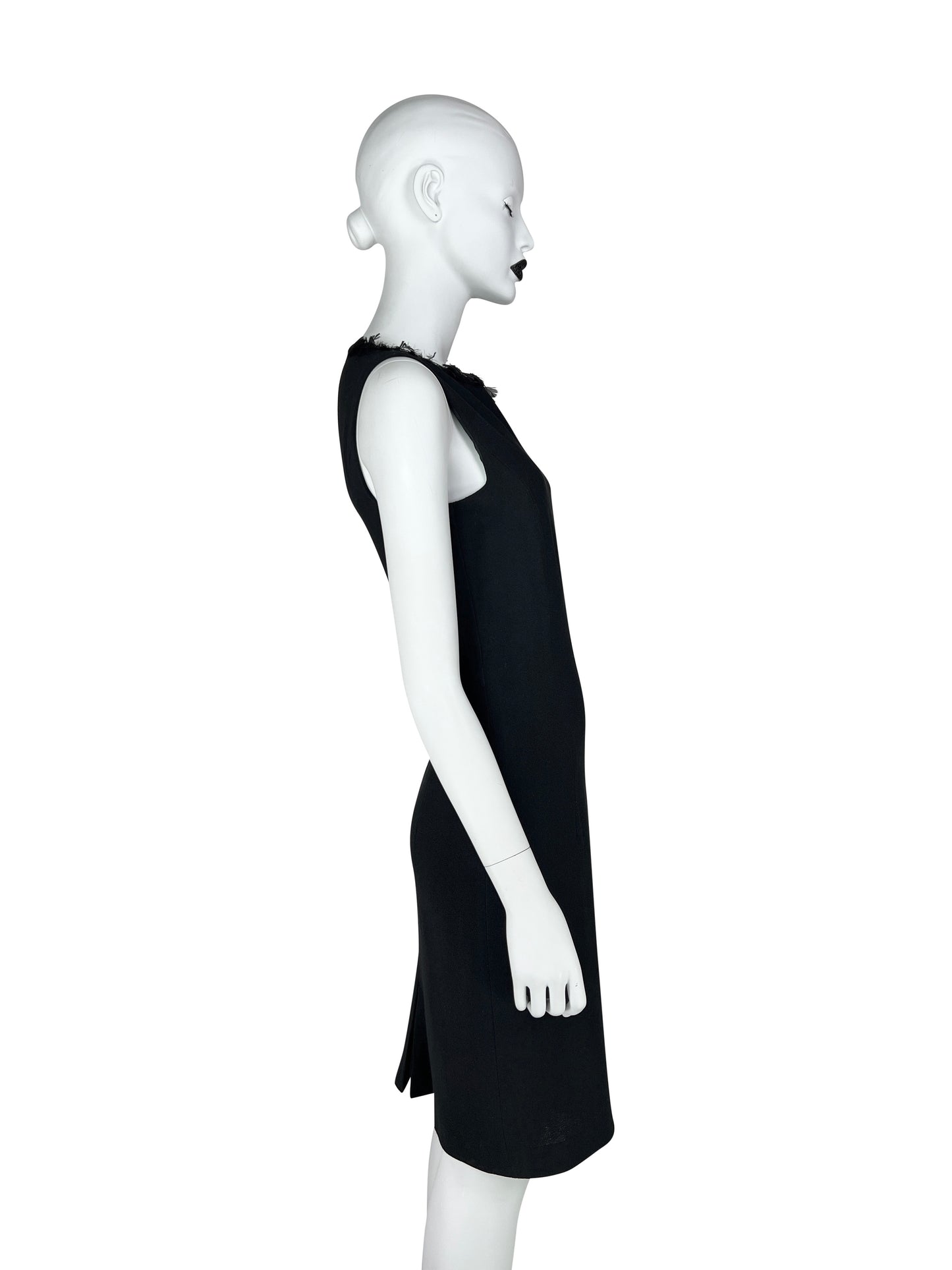 John Galliano Fall 1999 Feather-Trimmed Wool Little Black Dress