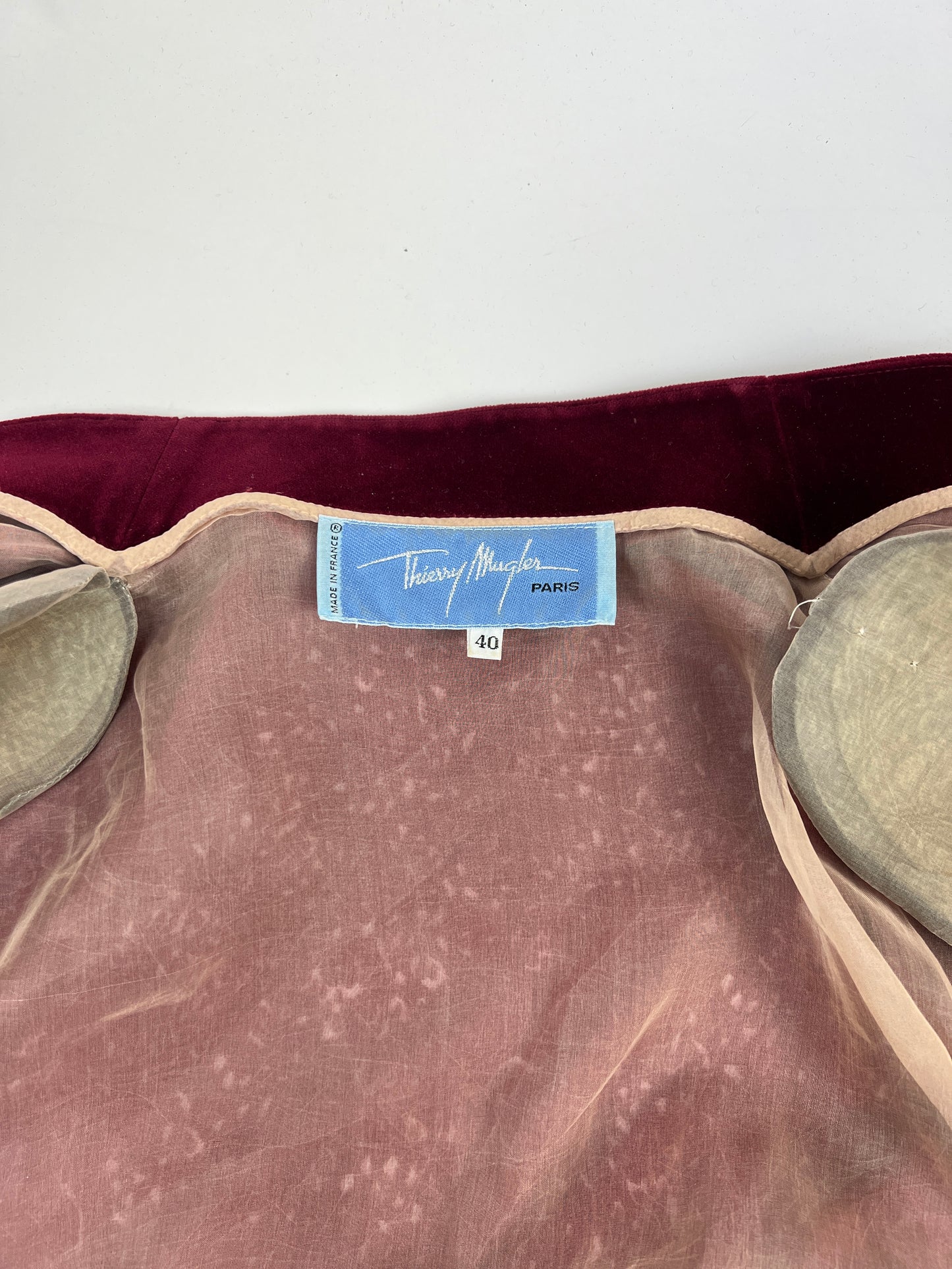 Thierry Mugler Fall 1995 Wine Red Devoré Velvet Lace Skirt Suit