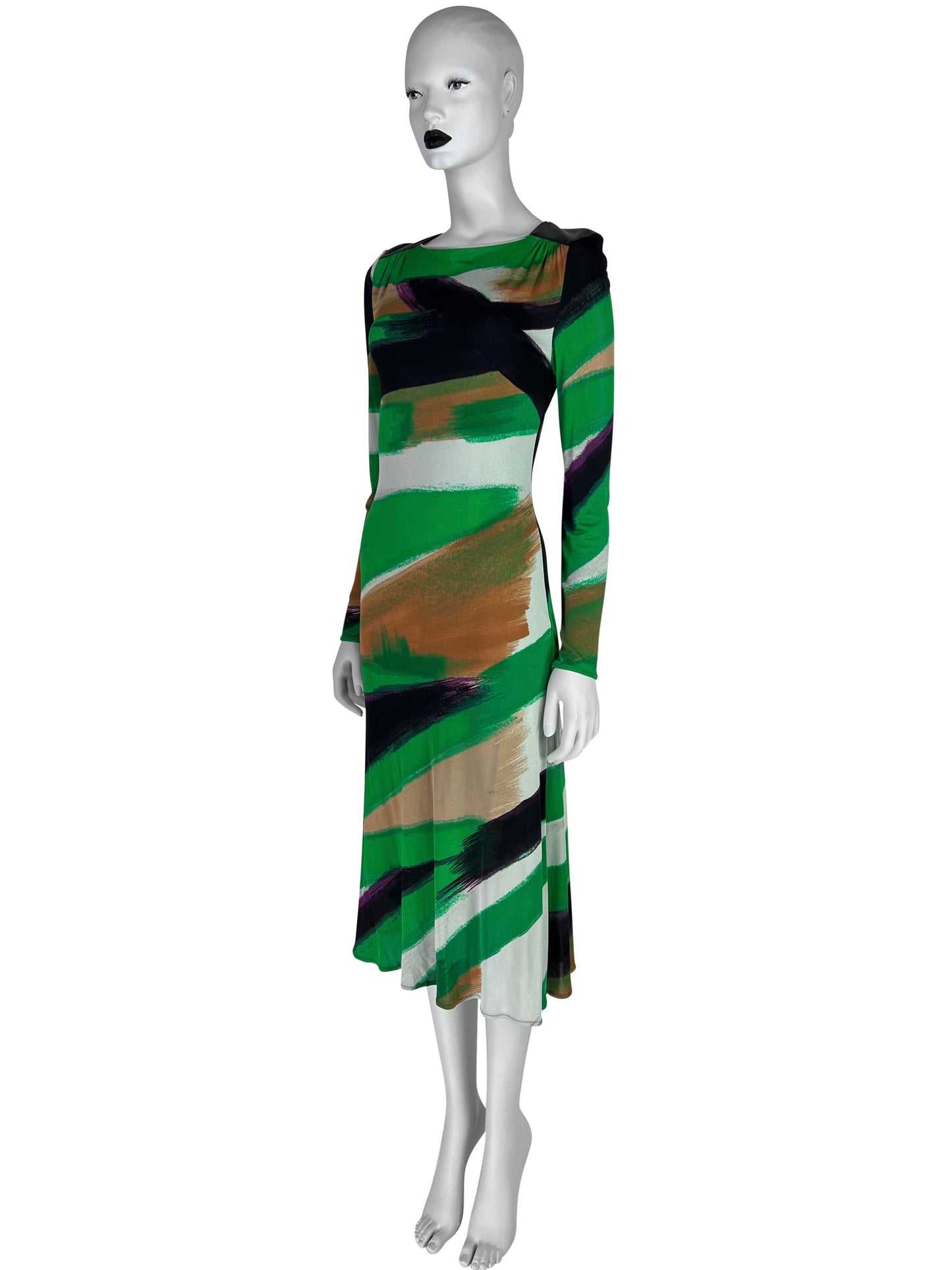 Versace Fall 2001 Jersey Brush Stroke Printed Dress