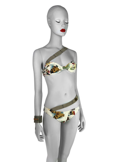 Dior by John Galliano Spring 2002 Stamp Print Bikini with Belts