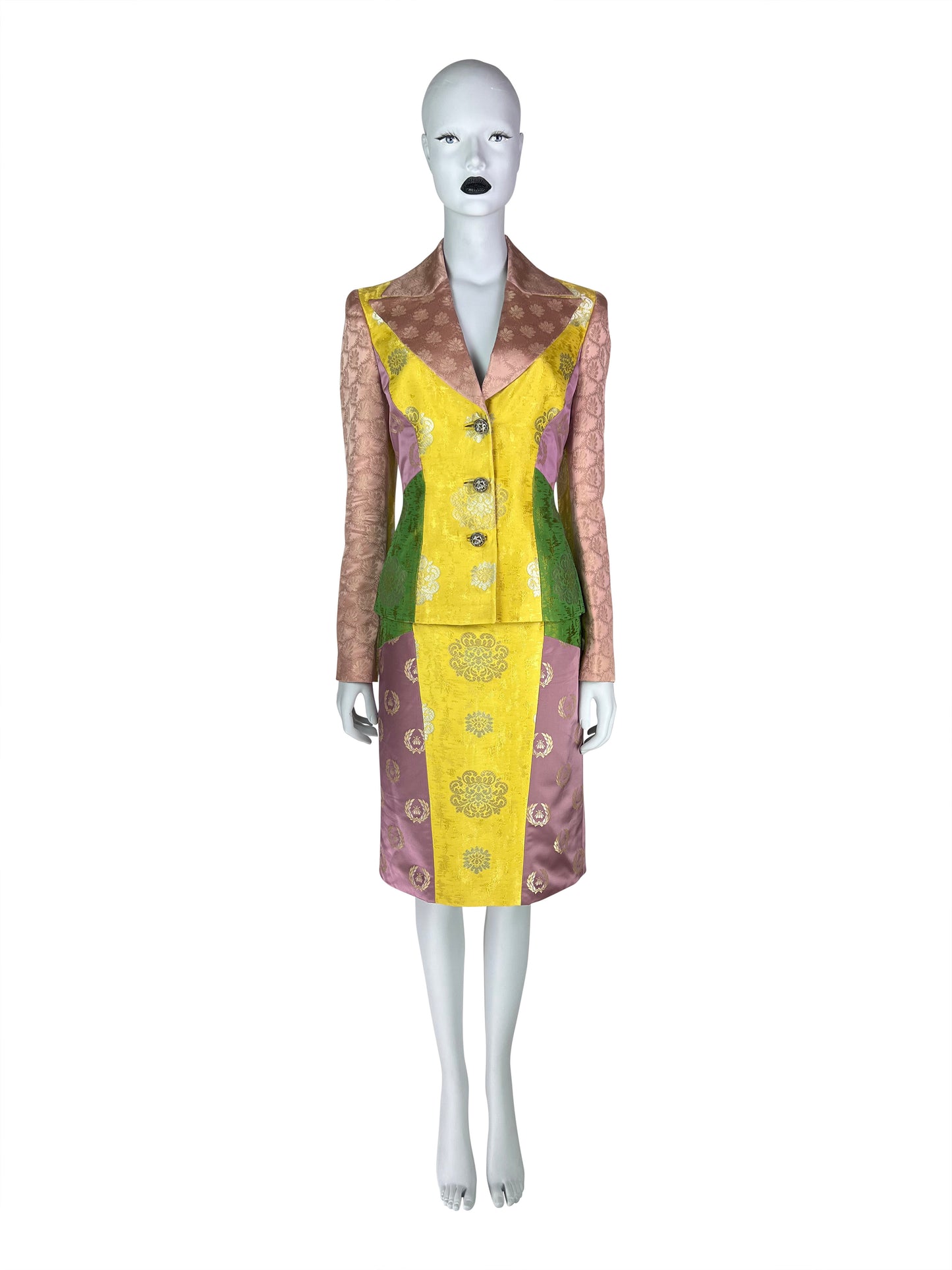 Versace Fall 2002 By Donatella Versace Patchwork Jacquard Skirt Suit