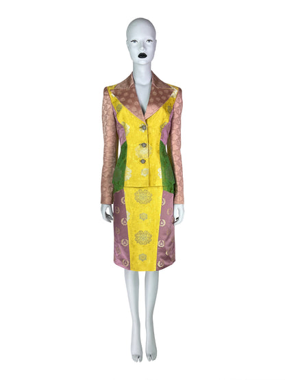 Versace Fall 2002 By Donatella Versace Patchwork Jacquard Skirt Suit