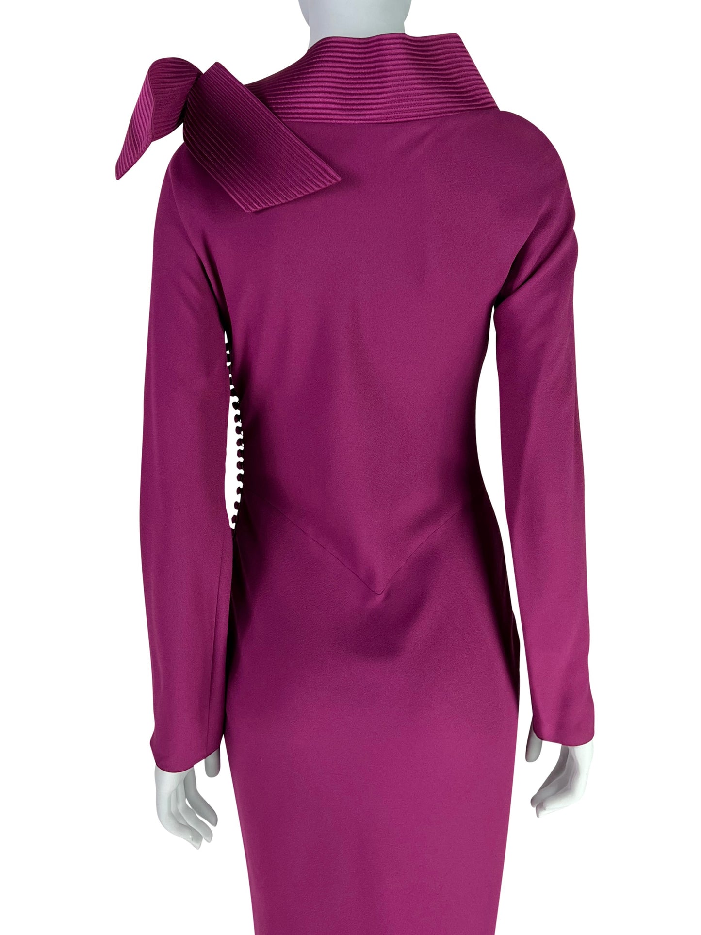 Dior by John Galliano Fall 1999 Bias-Cut Crepe Fuchsia Dress with a Bow Collar