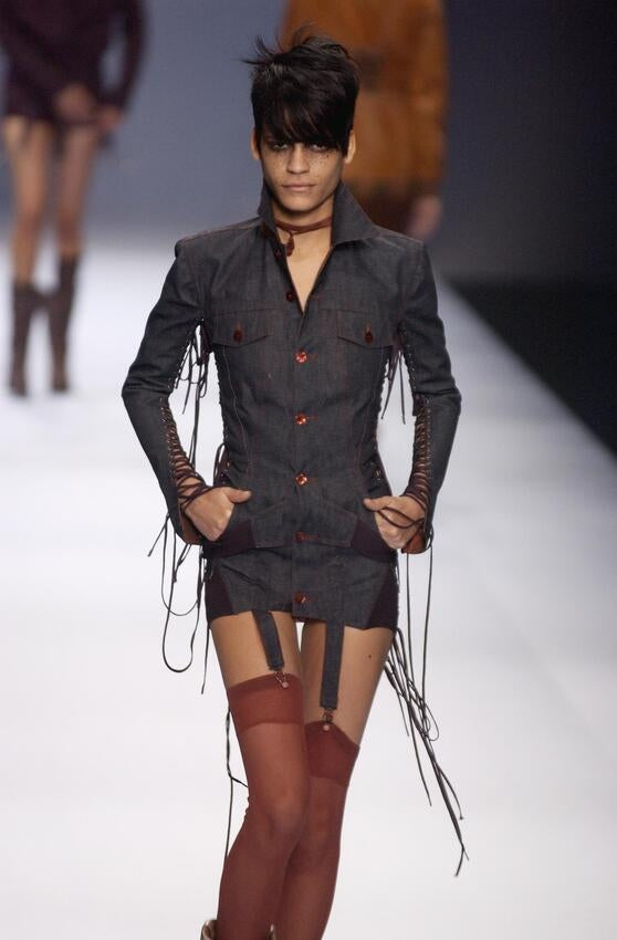 Jean Paul Gaultier Spring 2004 Runway Lace-Up Denim Jacket / Micro Dress