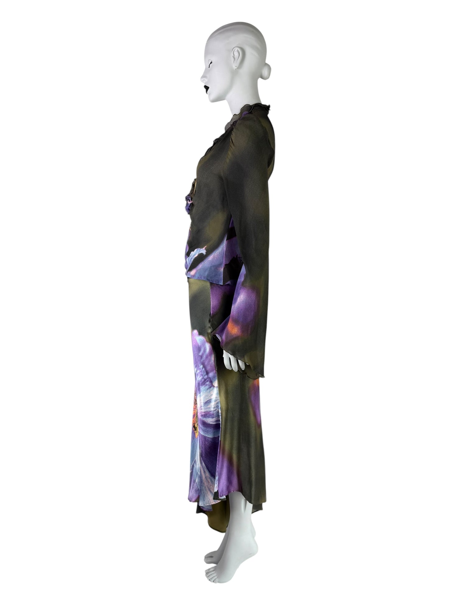 Roberto Cavalli Fall 1999 Iris Print Silk Ensemble