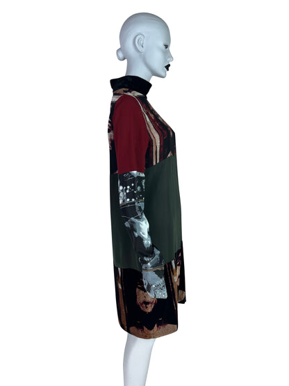 Jean-Paul Gaultier Fall 1997 Silk Tube Dress with Face Print Velvet Panels
