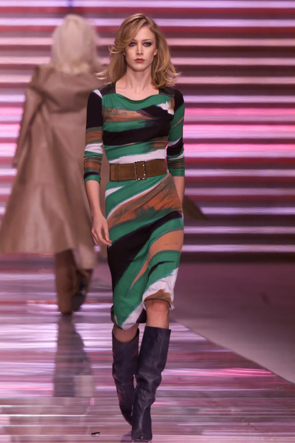 Versace Fall 2001 Jersey Brush Stroke Printed Dress