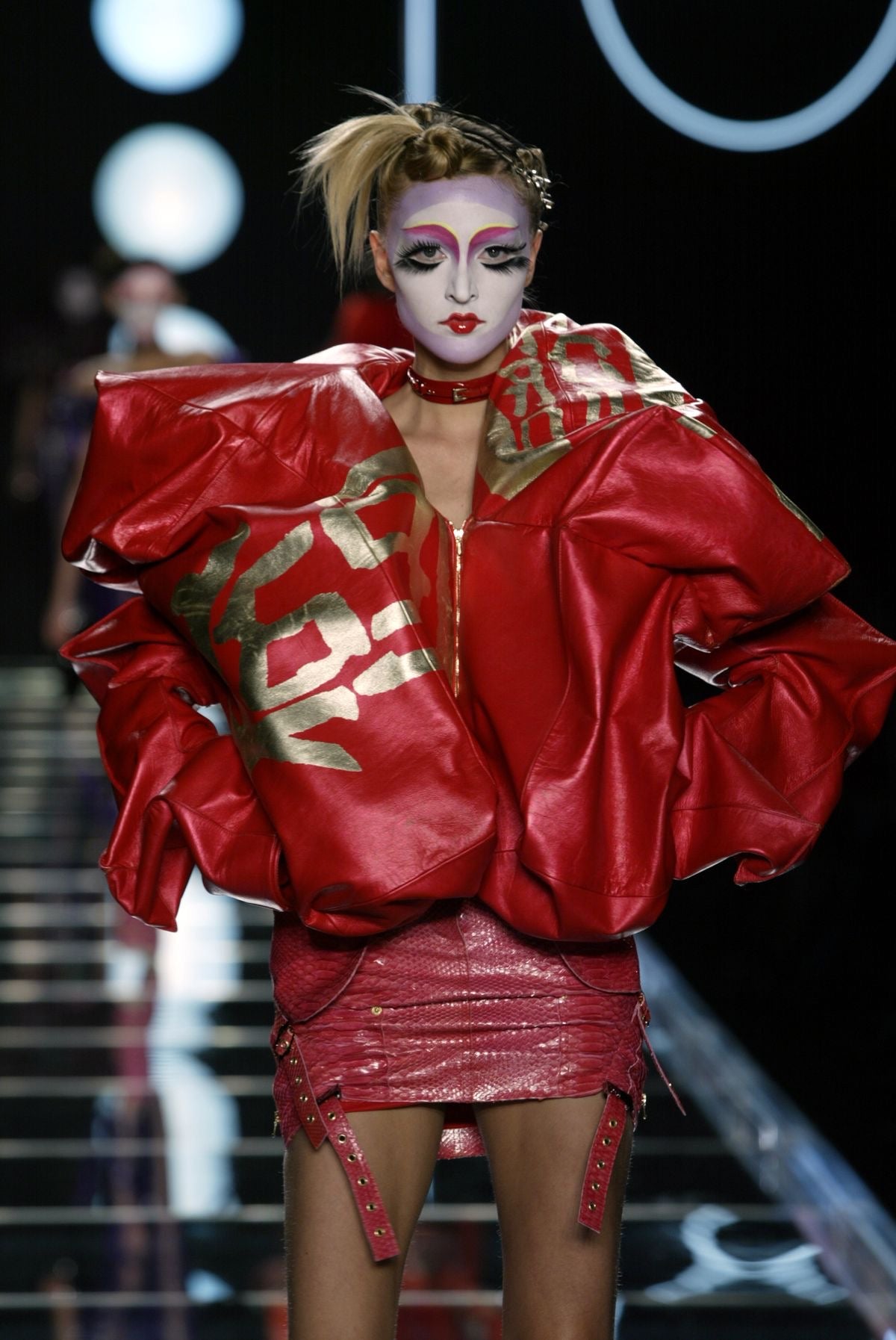 Dior by John Galliano Fall 2003 Red Leather Garter Skirt