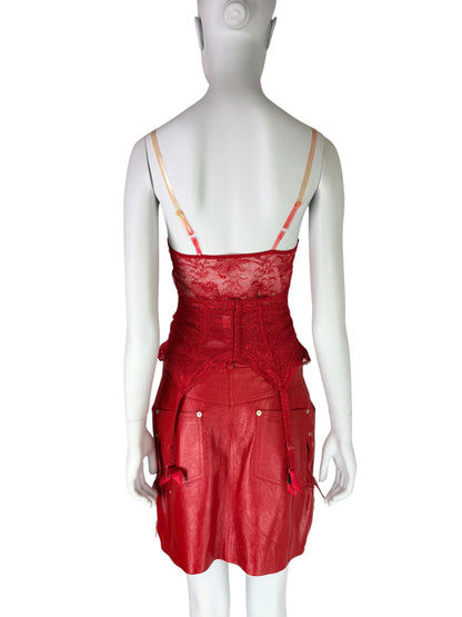 Dior by John Galliano Fall 2003 Red Leather Garter Skirt