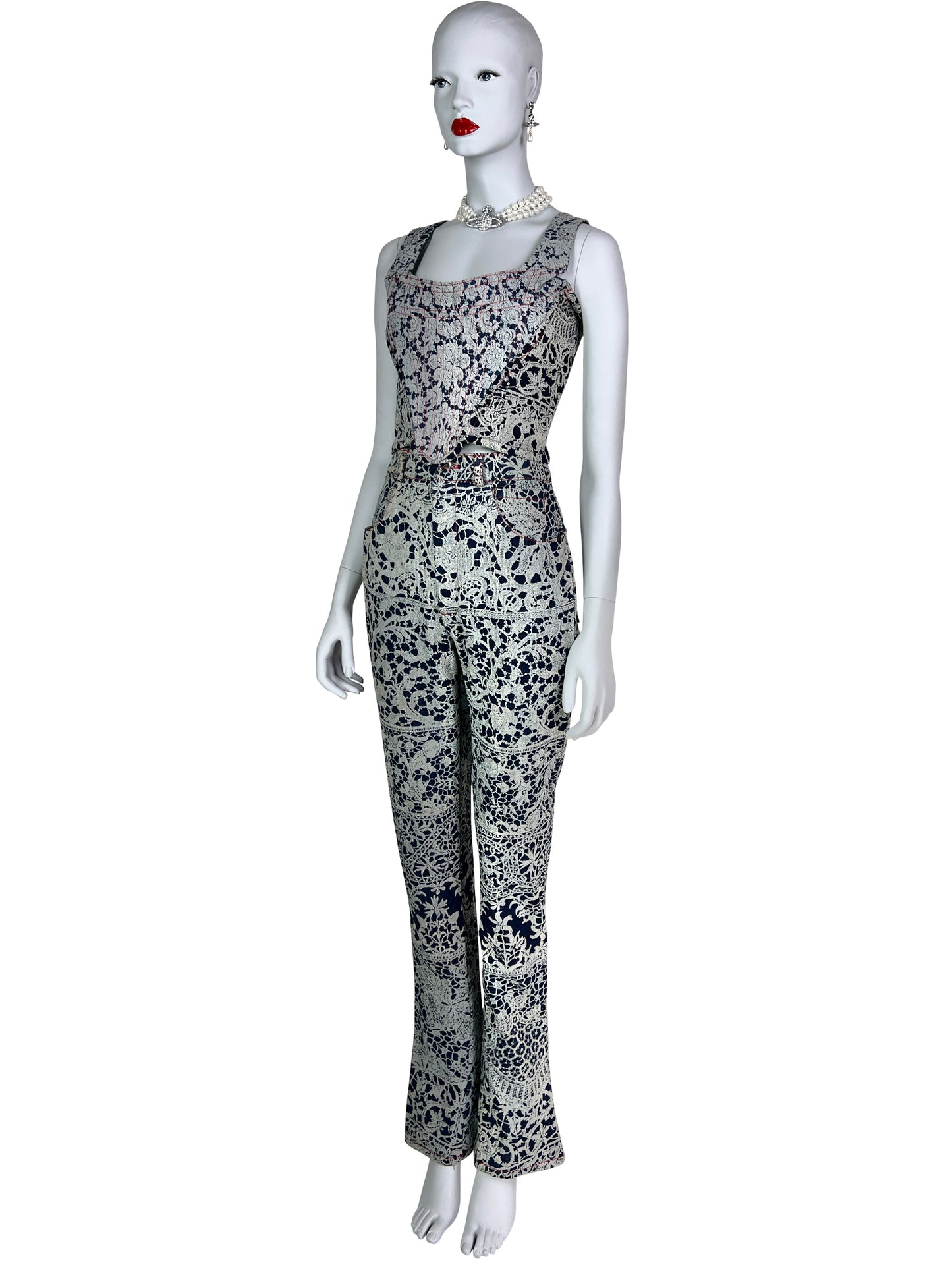 Vivienne Westwood Fall 1992 “Always on Camera” Printed Lace Screen Denim Set