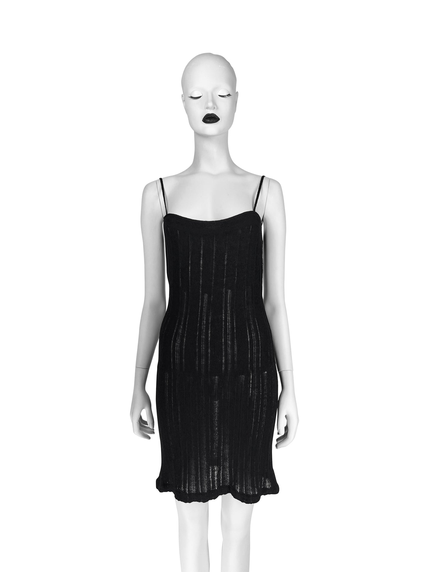 Gucci by Tom Ford Spring 1997 Black Open Work Knit Runway Dress