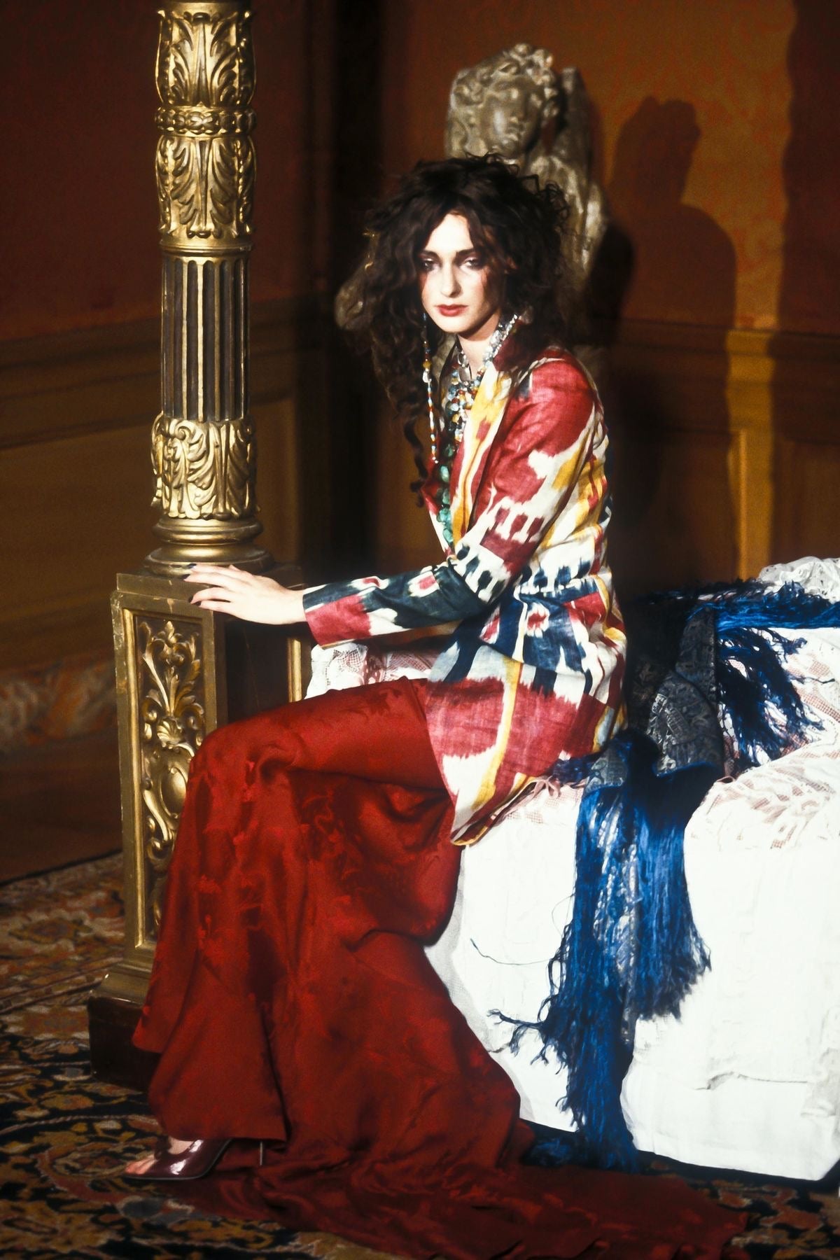 John Galliano Spring 1998 Wine Red Sweetheart Midi Dress