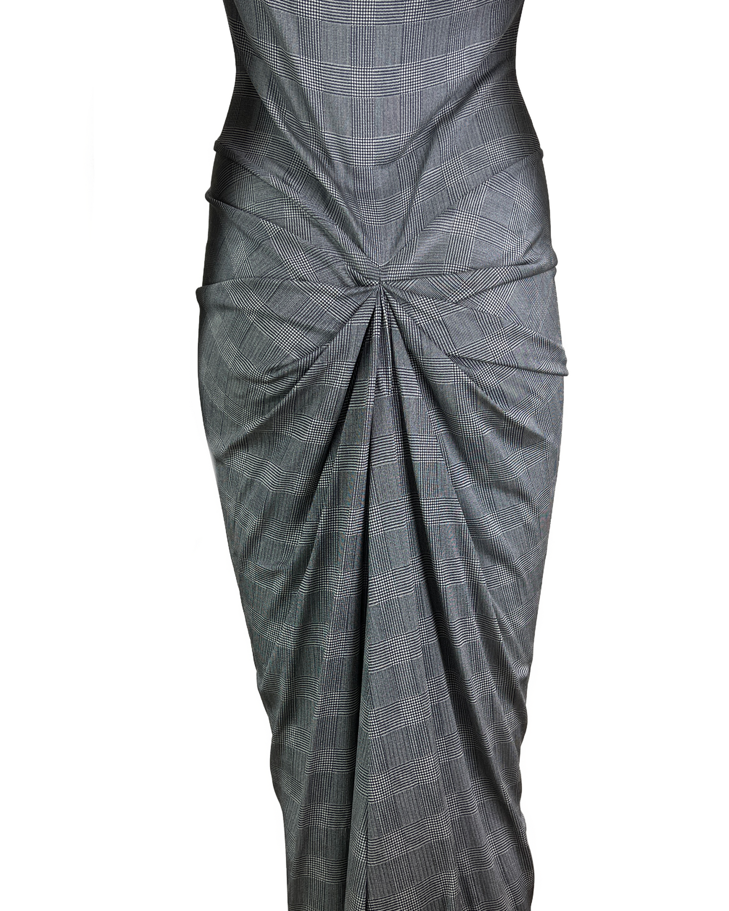 Dior Spring 2000 Plaid Print Silk Draped Jersey Dress