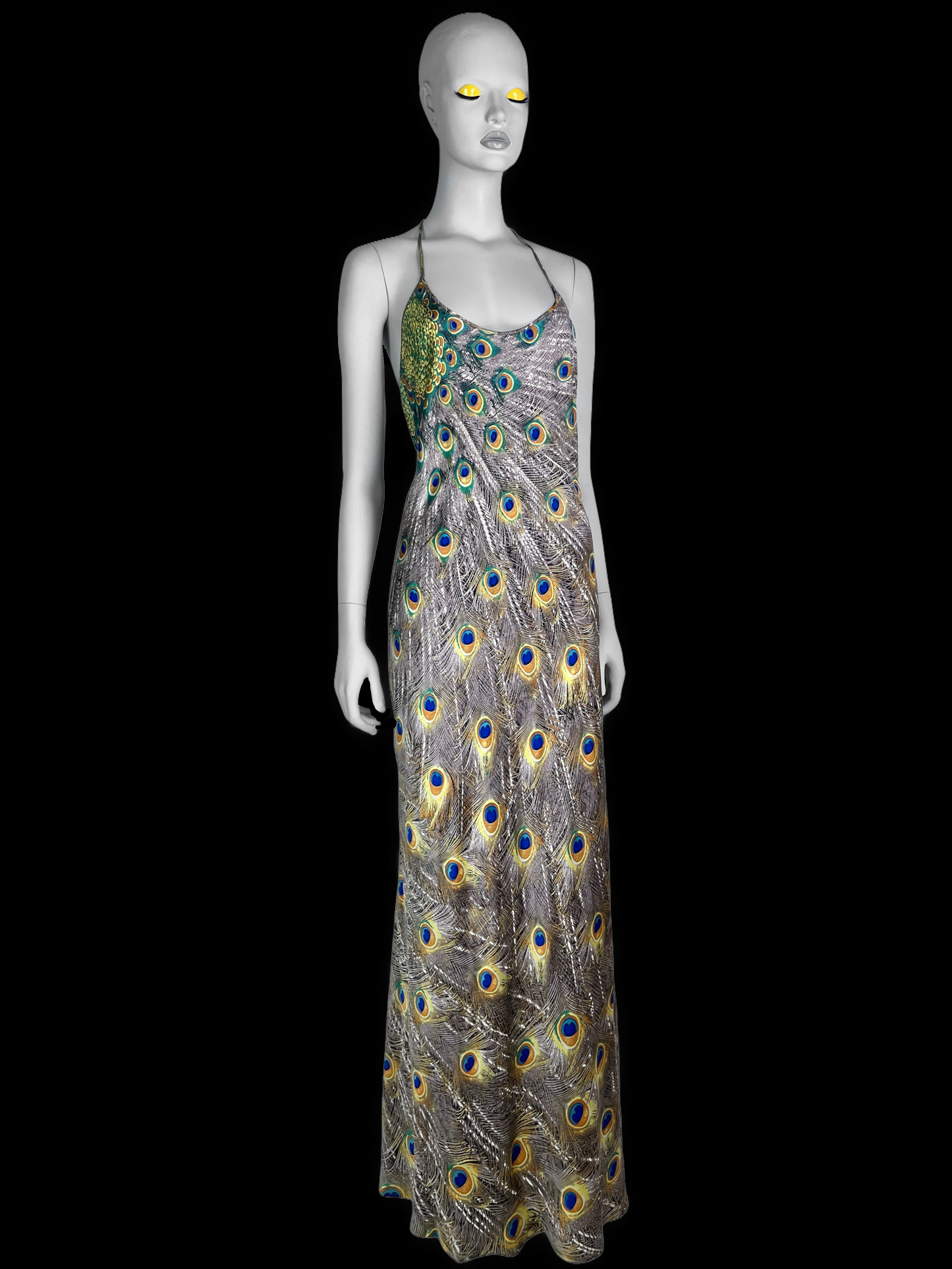 Roberto Cavalli Fall 1999 Peacock Print Bias Cut Silk Gown