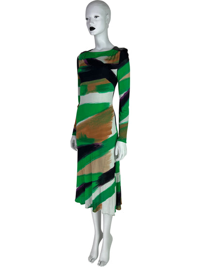 Versace Fall 2001 Jersey Brush Stroke Printed Dress