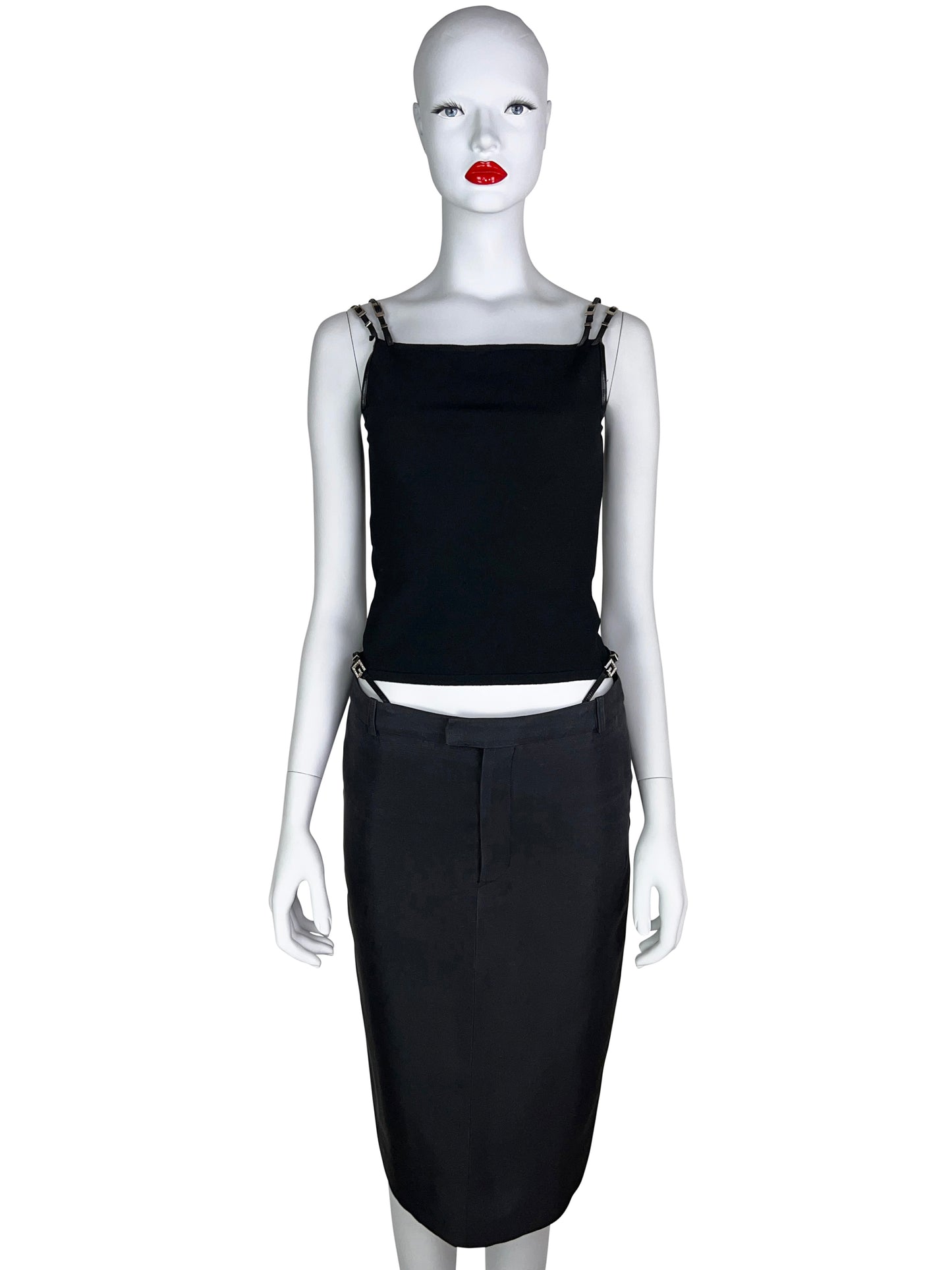 Gucci Spring 1998 Swarovski Logo G-string Silk Pencil Skirt