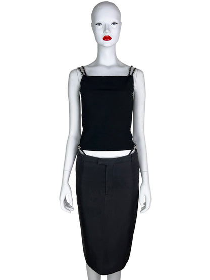 Gucci Spring 1998 Swarovski Logo G-string Silk Pencil Skirt
