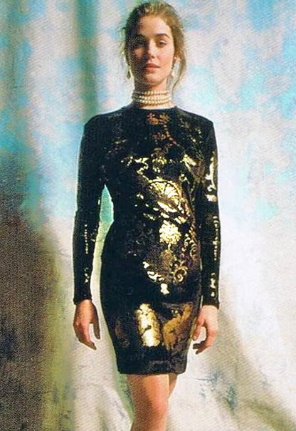 Vivienne Westwood Fall 1990 “Portrait Collection” Foiled “Boulle” Printed Velvet Bodycon Dress