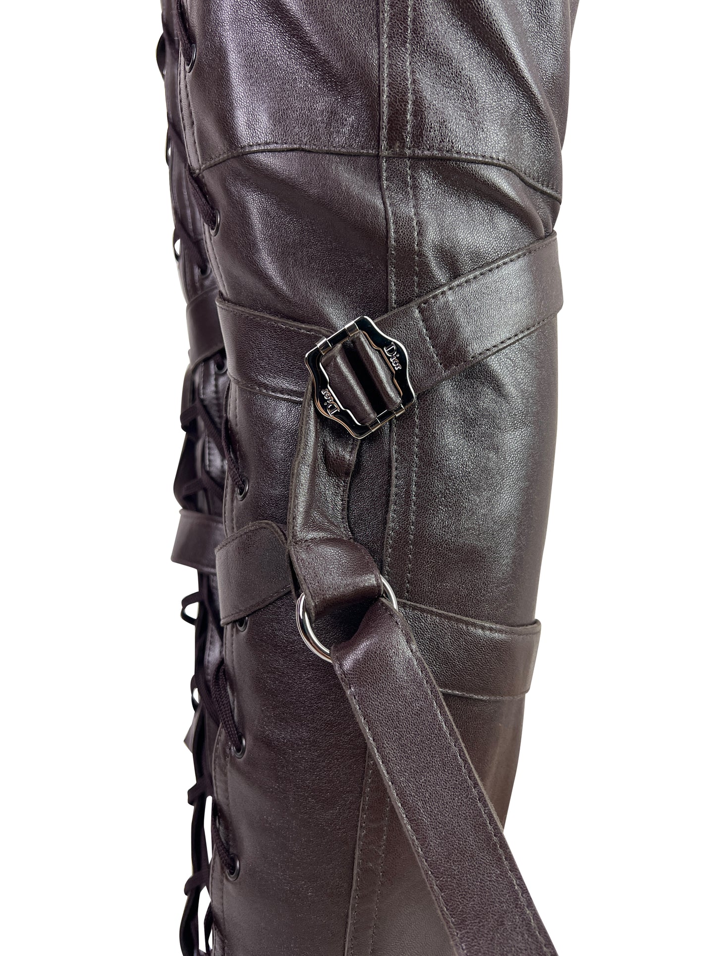 Dior Fall 2003 Leather Lace-Up Pants in Dark Chocolate