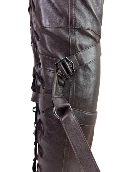Dior Fall 2003 Leather Lace-Up Pants in Dark Chocolate