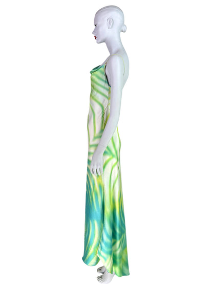 Roberto Cavalli Spring 2001 Pool Print Silk Bias-Cut Maxi Dress
