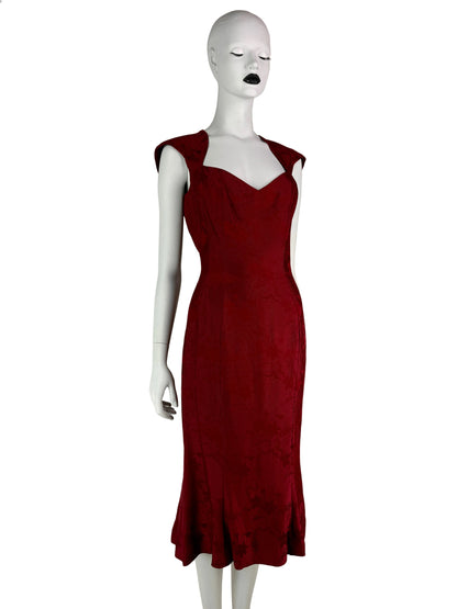John Galliano Spring 1998 Wine Red Sweetheart Midi Dress