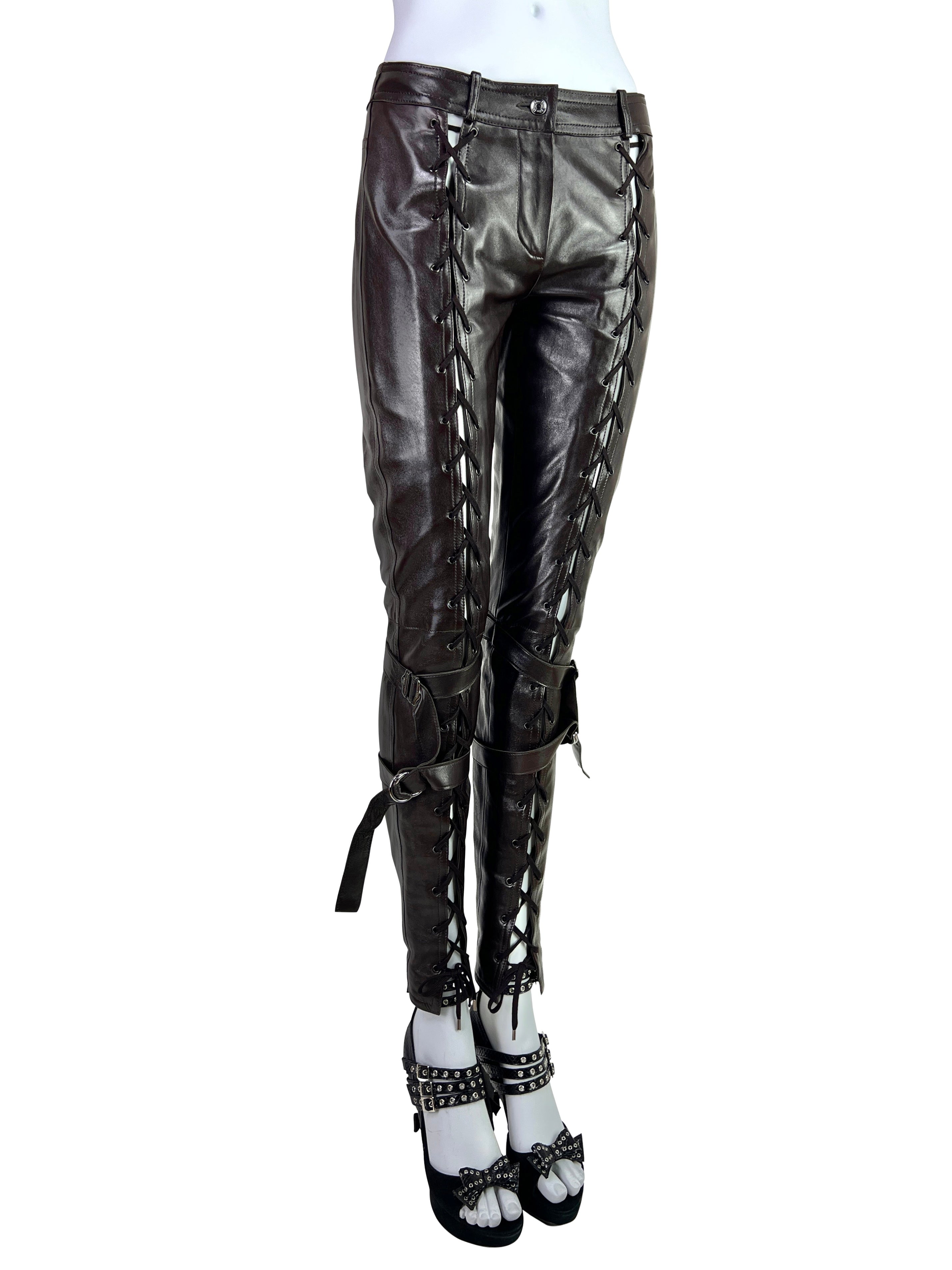 Dior Fall 2003 Leather Lace-Up Pants in Dark Chocolate