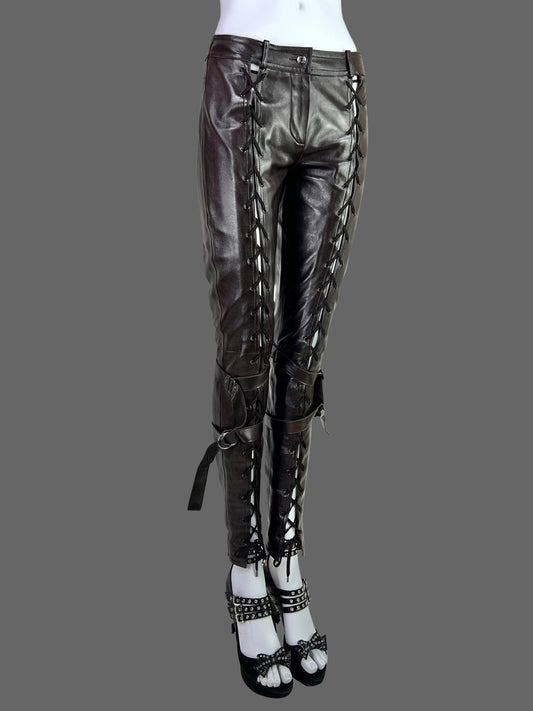 Dior Fall 2003 Leather Lace-Up Pants in Dark Chocolate